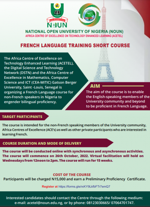 Call for Enrollment to ACETEL FRENCH LANGUAGE SHORT COURSE TRAINING ...